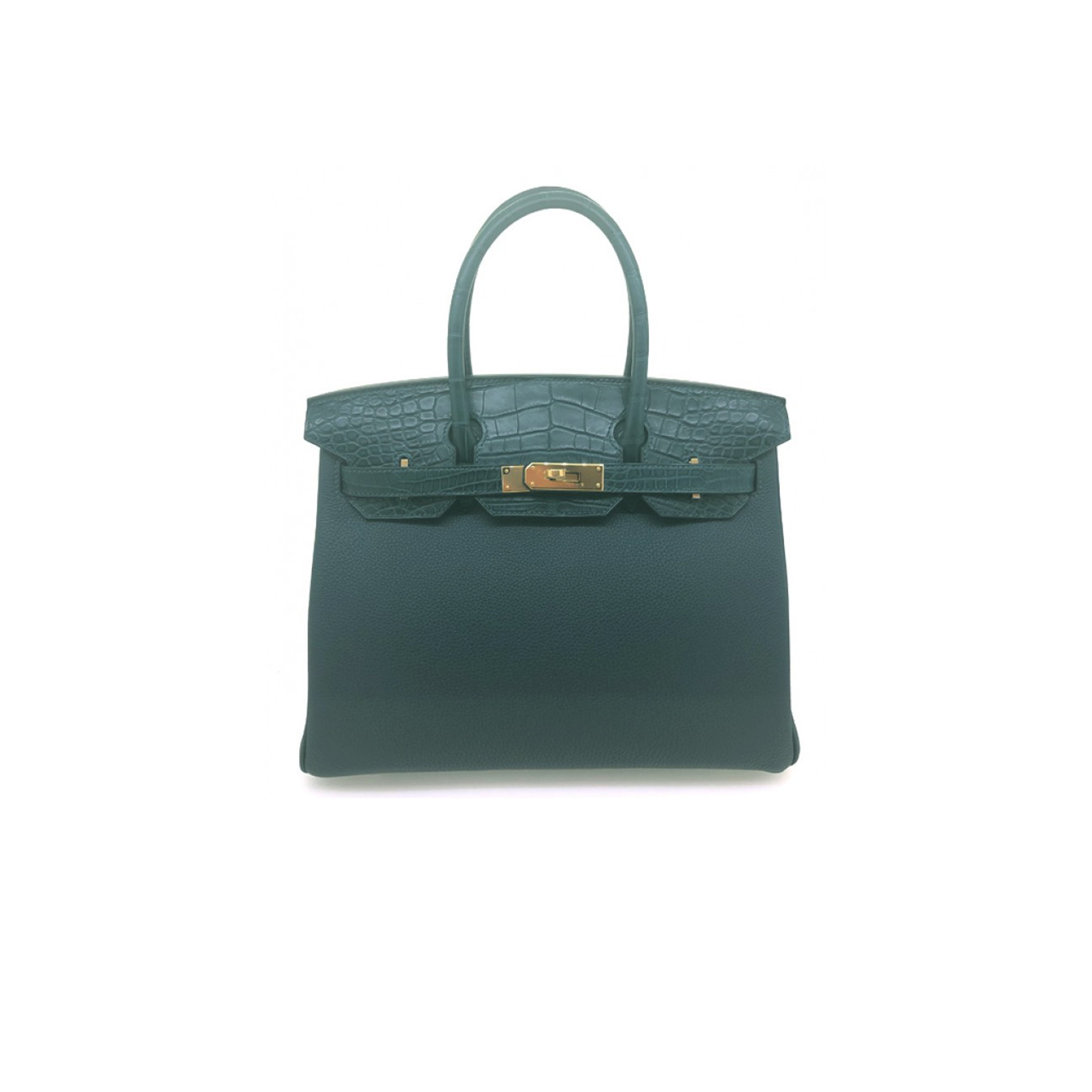 H**mes master birkin 30 matte crocodile and togo leather cypress green gold buckle h076235ck36 (30*22*16cm)